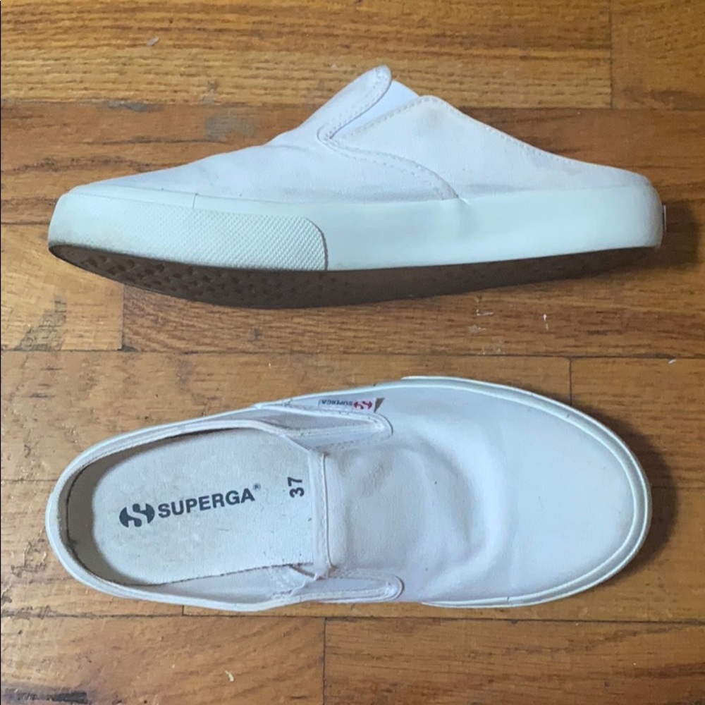 White Canvas Superga Mules